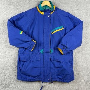 London Fog Jacket Womens Size Medium Blue Vintage Color Block Mock Neck Zip Up